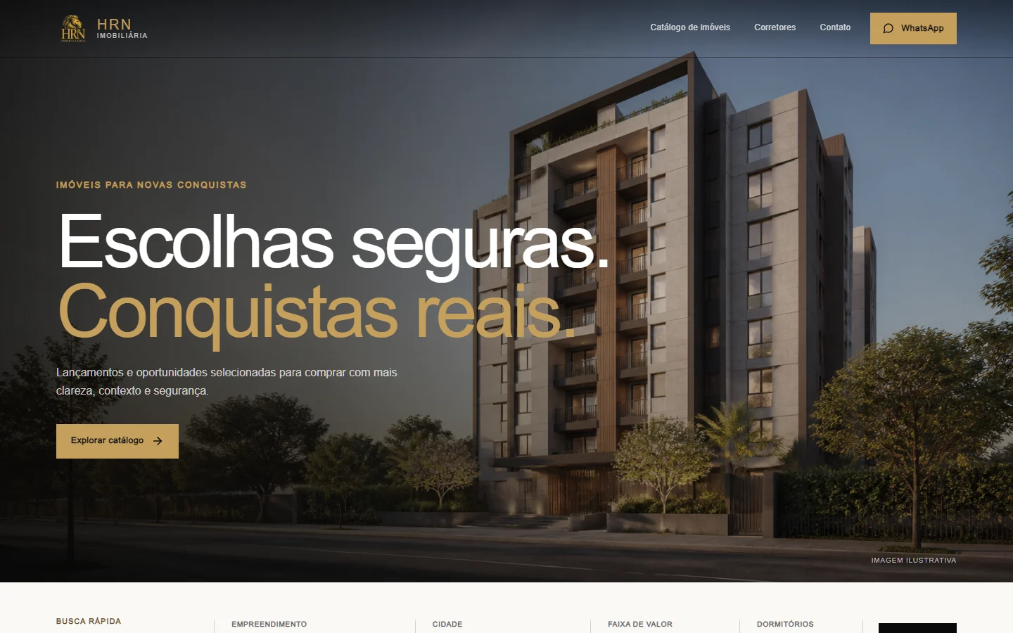 Página inicial do site da HRN Imobiliária criado pela Atlas